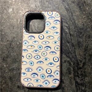 Casetify iPhone 13 Pro Evil Eye Pattern Phone Case - Cream and Blue